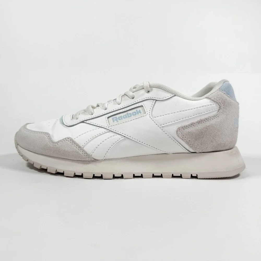 Reebok Classic Leather White Blue Sneakers Mens‎ 9.5 Casual Retro Shoes